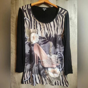 Dolce & Gabanna Vintage Y2K High Heel Bling Shirt Size LG Women's